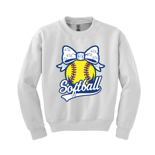 Softball Ribbon White Fleece, GTX Softball Sweatshirt, White Crewneck Sweatshirt