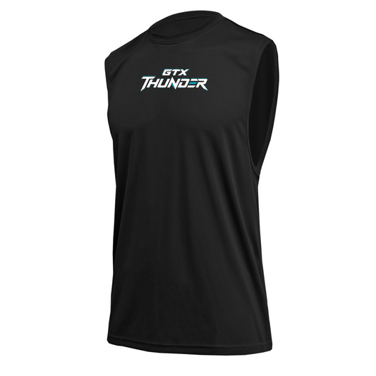Men’s black sleeveless performance shirt with a white and teal GTX Thunder left-chest logo.