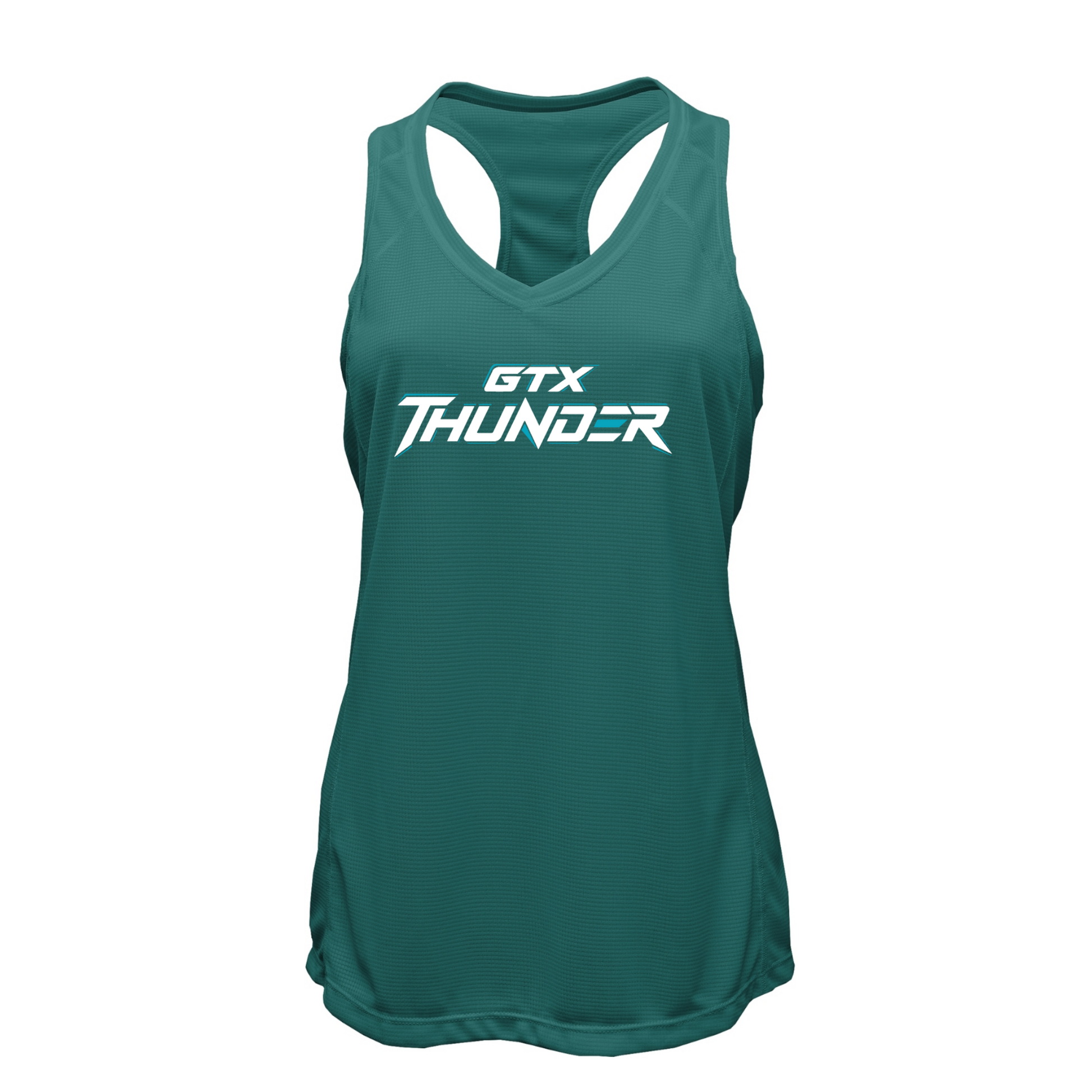 teal racerback tank with gtx thunder logo