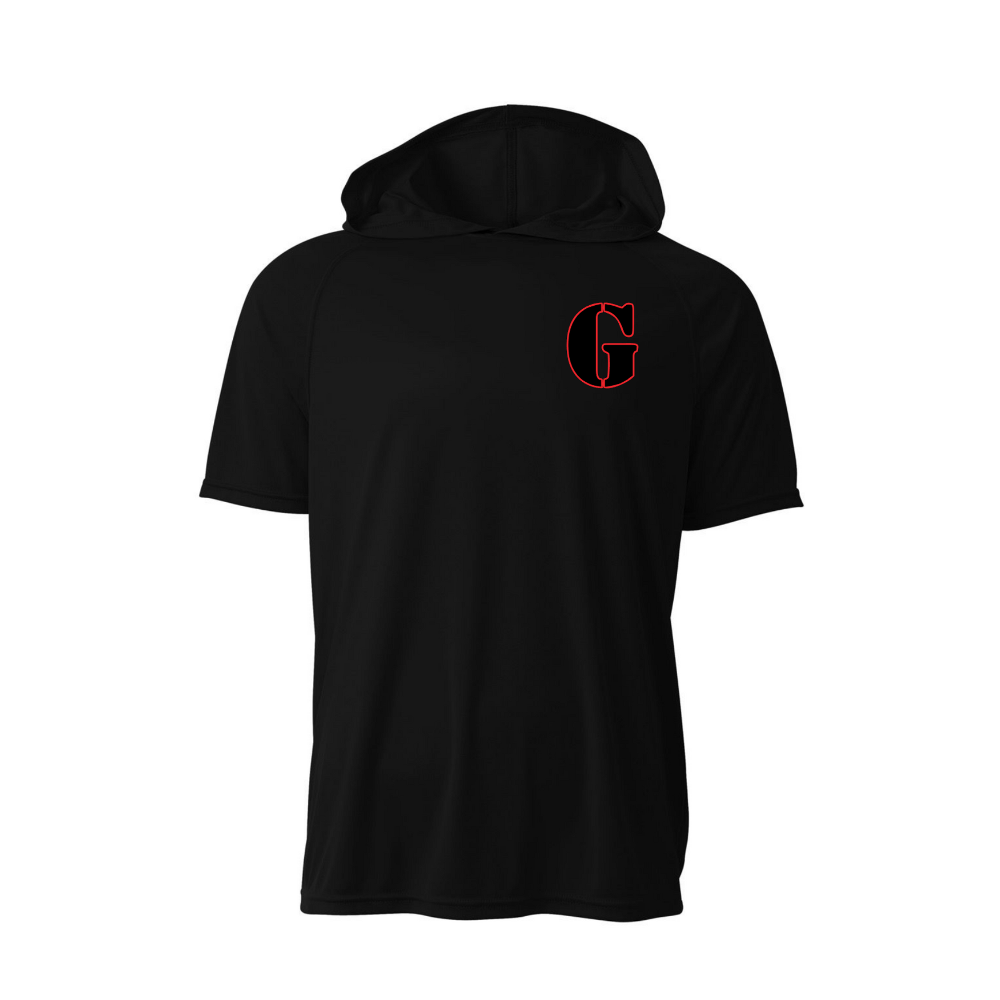 Black Gunners Baseball short sleeve performance hoodie with red G logo