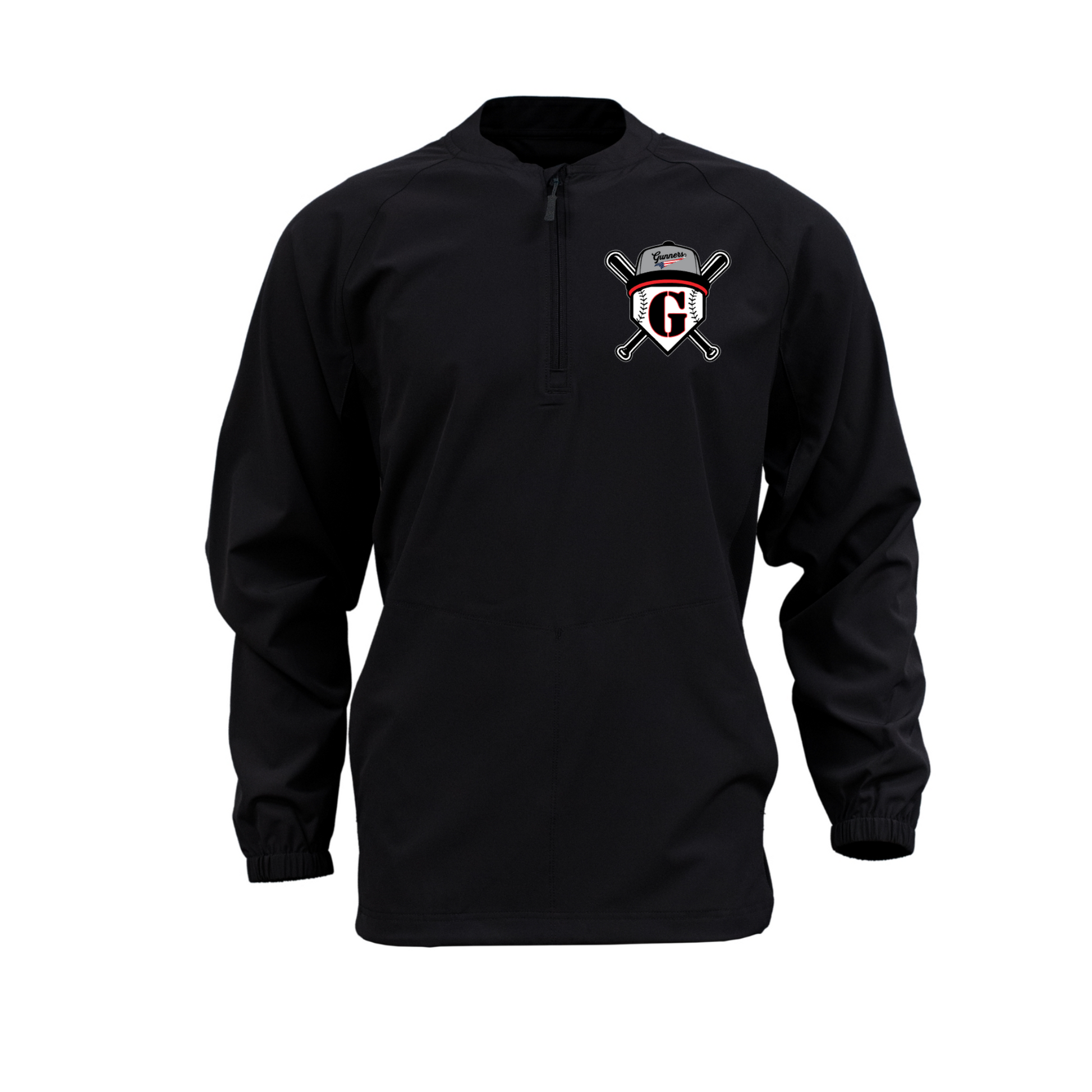 Black Gunners Baseball long sleeve cage jacket with crossed bats and G team logo