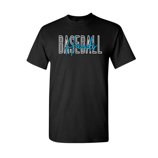 Black Short Sleeve Hawks Baseball Tee, Baseball Hawks Shirt, Hawks Script Baseball Tee