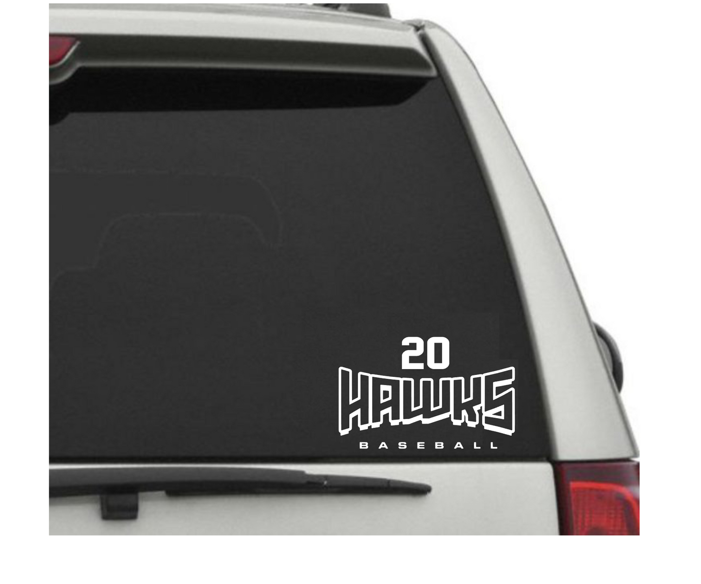 Hawks Baseball Window Decal, Number Car Decal, Hawks Window Sticker