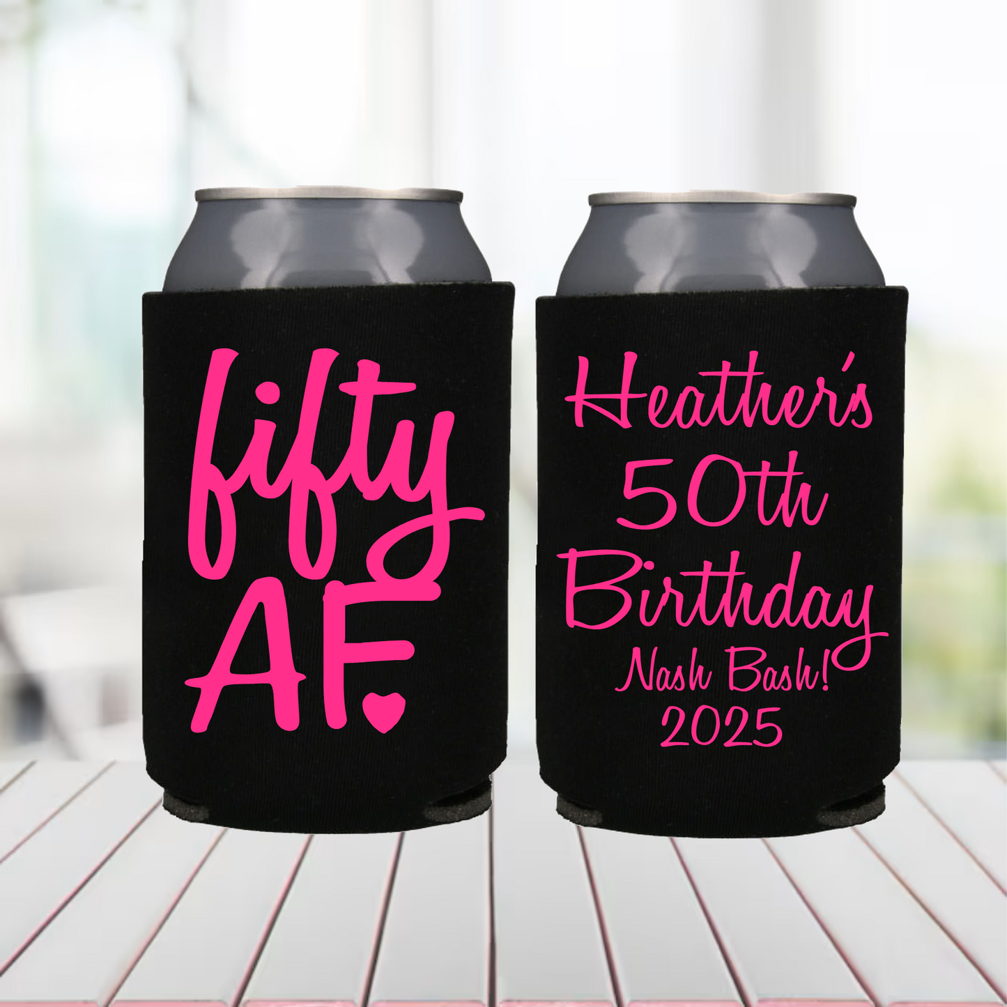 Forty AF Can Coolers | Personalized 40th Birthday Party Beer/Soda Can Hugger | Beach Vacation | Girls Trip | Fabulous 40th party favor