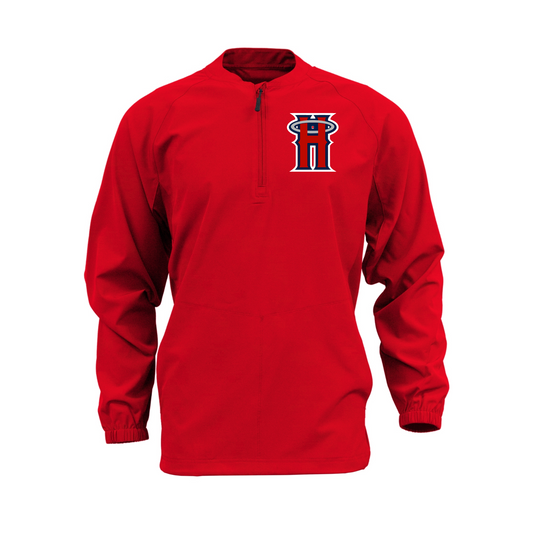 Red Hutto Angels Overshirt, Hutto Angels Long Sleeve Tee, Long Sleeve Cage Jacket Angels Baseball