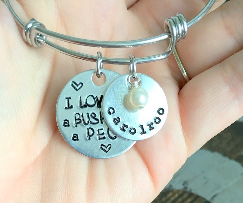 Handstamped Bracelet Expandable Silver I Love You A Bushel and a Peck Bracelet Teacher Gift Personalized Jewelry Gift for Mom Name Bracelet