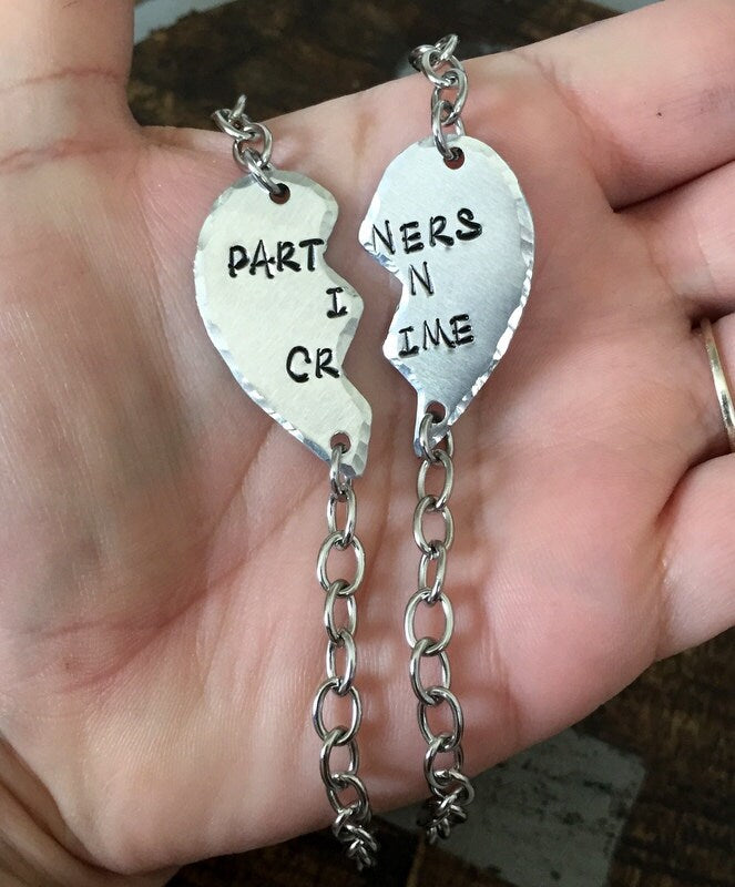 Silver PARTNERS IN CRIME bracelets best friends bracelet broken heart set friendship bracelet Christmas gift best girls jewelry Friend Gift