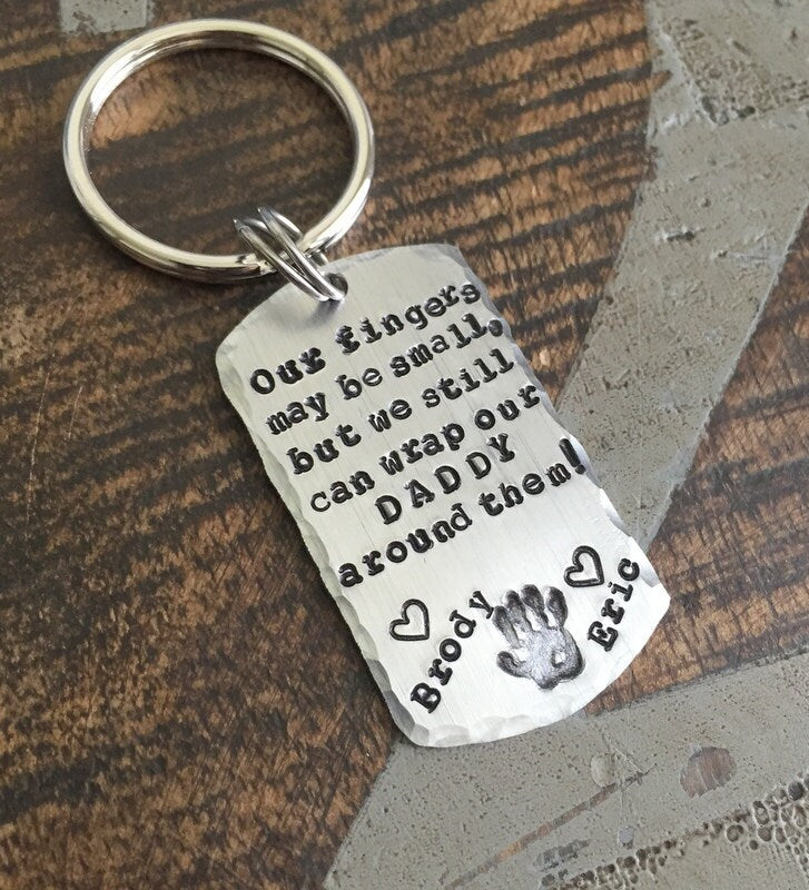 Our Fingers May Be Small Keychain Daddy Keychain Gift to Daddy Fathers Day Gift New Dad Keychain Dogtag Keychain Handprint Keychain