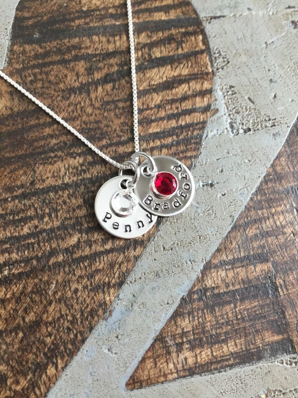 Handstamped Silver Necklace Name Necklace Birthstone Jewelry Silver Necklace Custom Necklace Birthstone Necklace Gift for Mom Mom Necklace