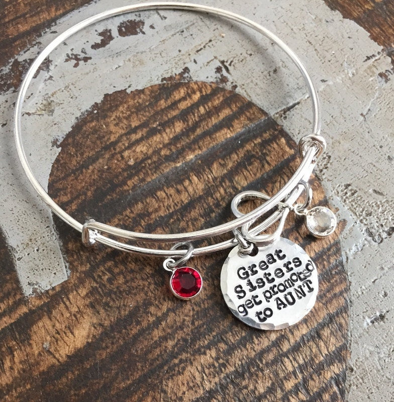 Great Sisters Get Promoted to Aunt Aunt Bangle Aunt Jewelry Handstamped Necklace Name Necklace Auntie Necklace New Aunt Gift Sister Bracelet