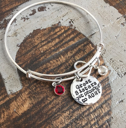 Great Sisters Get Promoted to Aunt Aunt Bangle Aunt Jewelry Handstamped Necklace Name Necklace Auntie Necklace New Aunt Gift Sister Bracelet