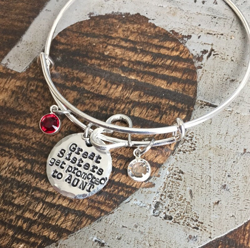 Great Sisters Get Promoted to Aunt Aunt Bangle Aunt Jewelry Handstamped Necklace Name Necklace Auntie Necklace New Aunt Gift Sister Bracelet
