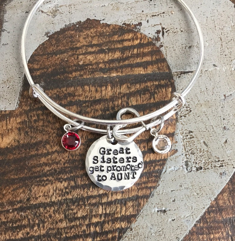 Great Sisters Get Promoted to Aunt Aunt Bangle Aunt Jewelry Handstamped Necklace Name Necklace Auntie Necklace New Aunt Gift Sister Bracelet