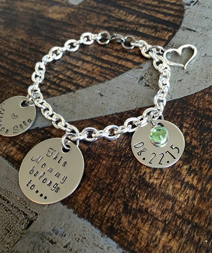 This Mommy belongs to Bracelet Mommy Gift Push Present New Mom Gift Handstamped Bracelet Mothers Day Gift Mom Jewelry Charm Bracelet
