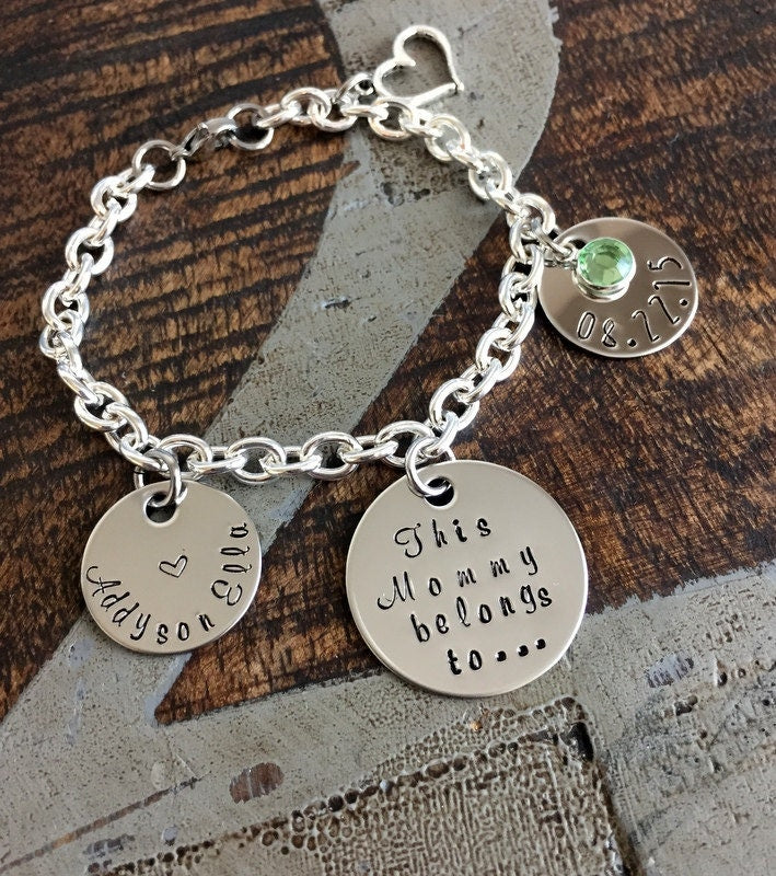 This Mommy belongs to Bracelet Mommy Gift Push Present New Mom Gift Handstamped Bracelet Mothers Day Gift Mom Jewelry Charm Bracelet
