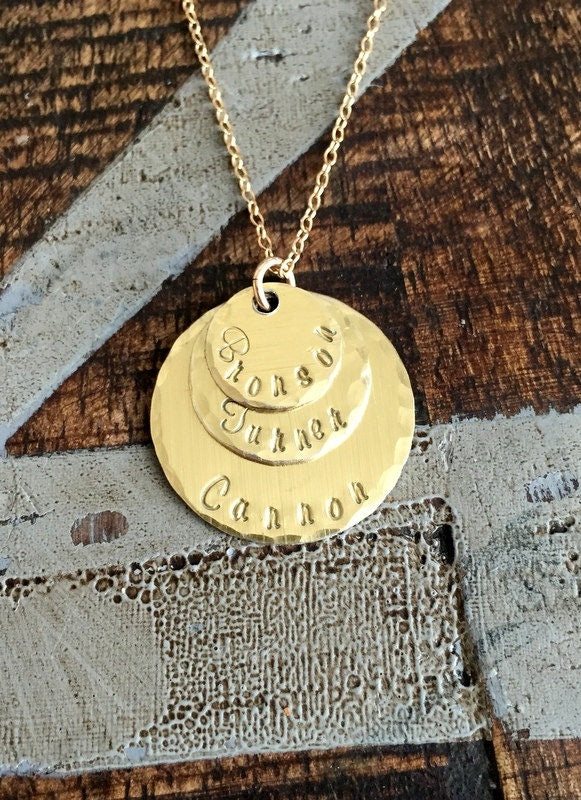 Mom Necklace Handstamped Necklace Gold Necklace Gold Layered Necklace Name Necklace Mothers Day Jewelry Gift for Mom Handstamped Jewelry