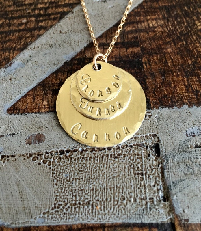 Mom Necklace Handstamped Necklace Gold Necklace Gold Layered Necklace Name Necklace Mothers Day Jewelry Gift for Mom Handstamped Jewelry
