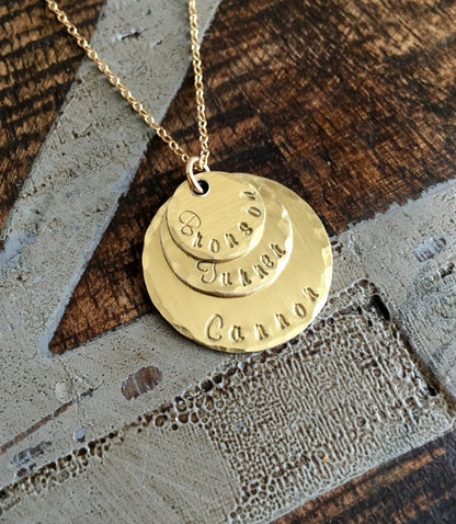 Mom Necklace Handstamped Necklace Gold Necklace Gold Layered Necklace Name Necklace Mothers Day Jewelry Gift for Mom Handstamped Jewelry