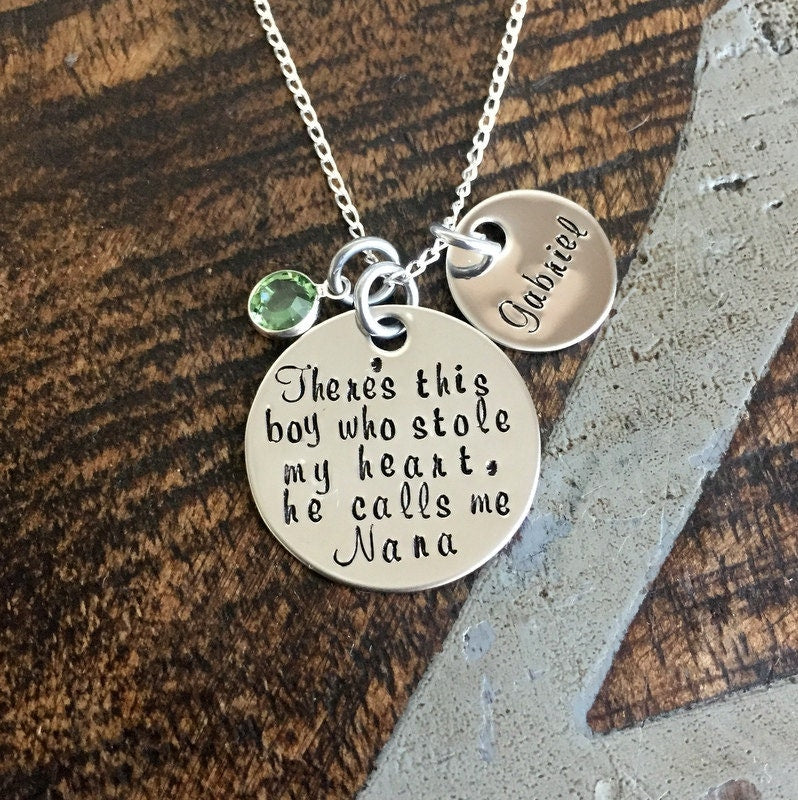 Nana Necklace There's this boy who stole my heart Handstamped Necklace Personalized Jewelry Mothers Day Gift Custom Necklace Mom Gift