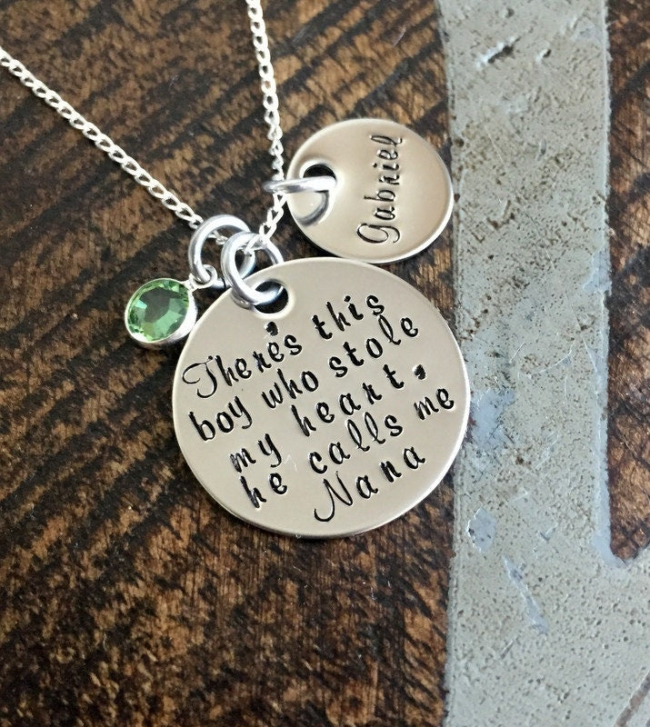 Nana Necklace There's this boy who stole my heart Handstamped Necklace Personalized Jewelry Mothers Day Gift Custom Necklace Mom Gift