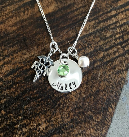 RN Necklace Personalized Nurse Necklace Hand Stamped Necklace Custom Neckace LPN Necklace Nurse Graduation Nurse Charm Gift for Nurse