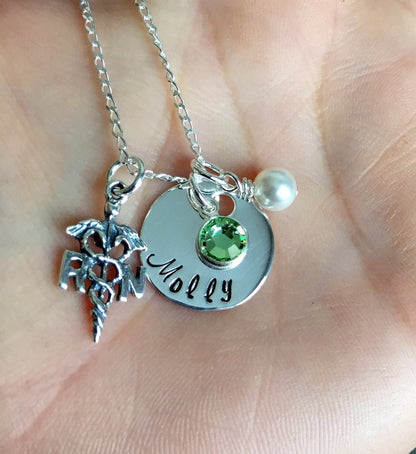 RN Necklace Personalized Nurse Necklace Hand Stamped Necklace Custom Neckace LPN Necklace Nurse Graduation Nurse Charm Gift for Nurse