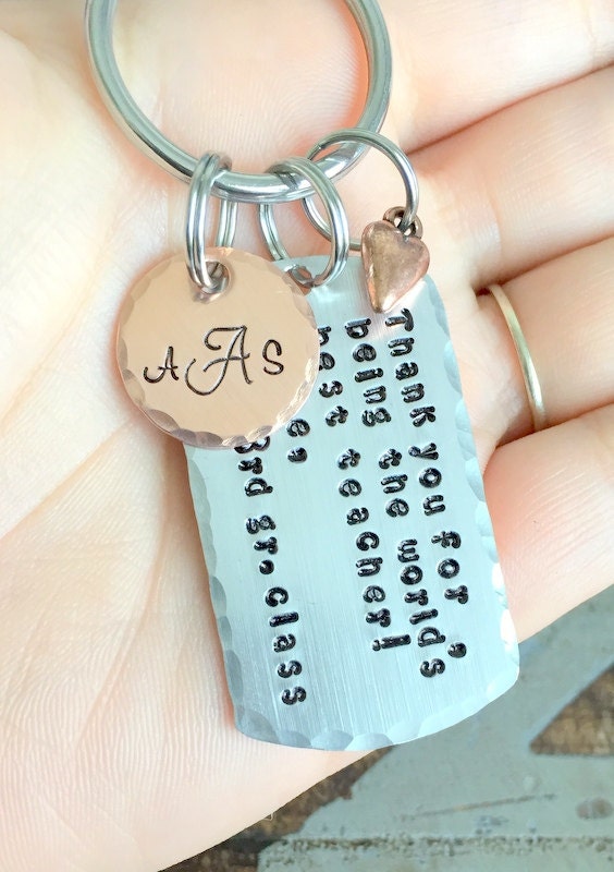 Teacher Keychain Gift for Teacher Teacher Appreciation Name Keychain End of Year Gift Teacher Gift Handstamped Keychain Copper Keychain