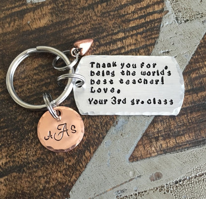 Teacher Keychain Gift for Teacher Teacher Appreciation Name Keychain End of Year Gift Teacher Gift Handstamped Keychain Copper Keychain