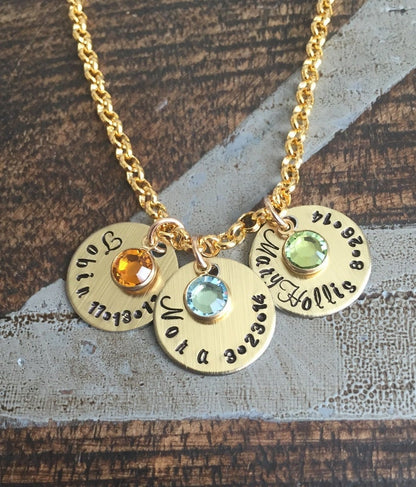 Handstamped Gold Necklace Name Necklace Gold Birthstone Jewelry Gold Necklace Custom Necklace Birthstone Necklace Gift for Mom Mom Necklace