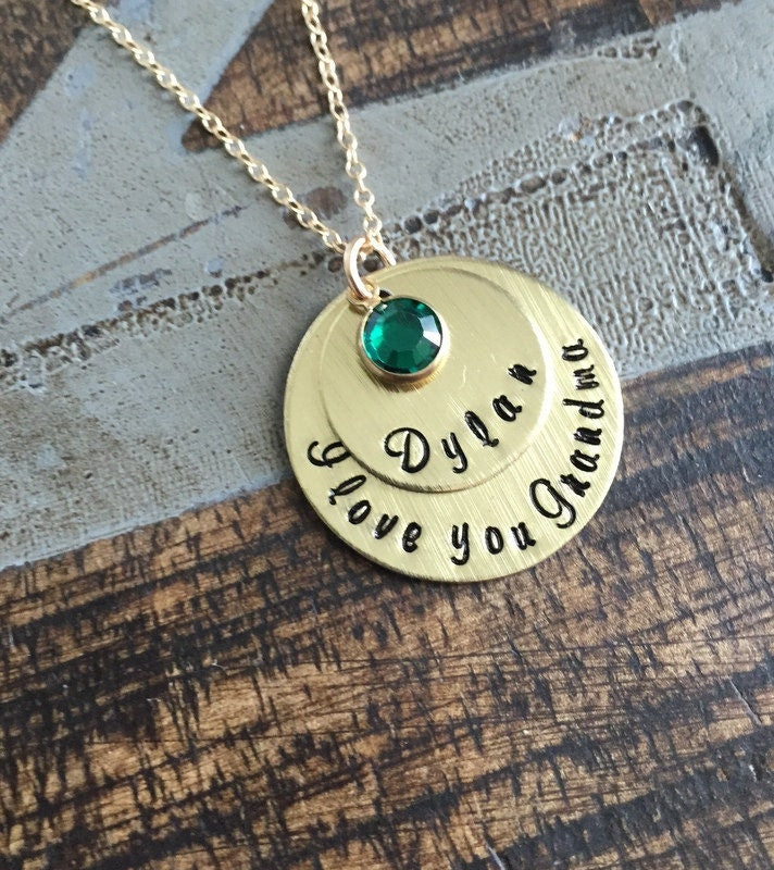 Grandma Necklace Handstamped Necklace Gold Necklace Gold Layered Necklace Birthstone Necklace Mothers Day Jewelry Gift for Mom