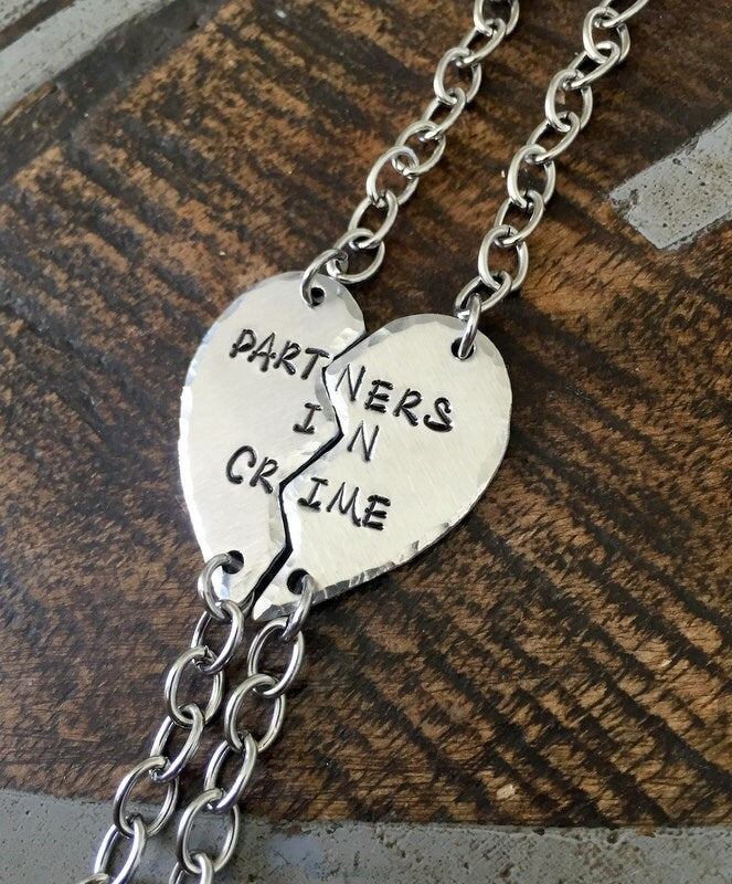 Silver PARTNERS IN CRIME bracelets best friends bracelet broken heart set friendship bracelet Christmas gift best girls jewelry Friend Gift