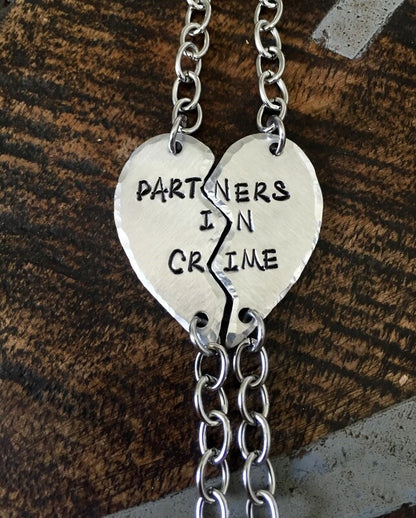 Silver PARTNERS IN CRIME bracelets best friends bracelet broken heart set friendship bracelet Christmas gift best girls jewelry Friend Gift