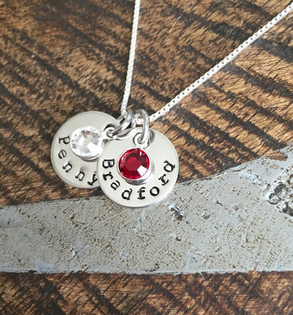 Handstamped Silver Necklace Name Necklace Birthstone Jewelry Silver Necklace Custom Necklace Birthstone Necklace Gift for Mom Mom Necklace