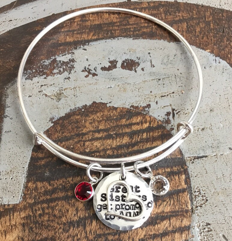 Great Sisters Get Promoted to Aunt Aunt Bangle Aunt Jewelry Handstamped Necklace Name Necklace Auntie Necklace New Aunt Gift Sister Bracelet