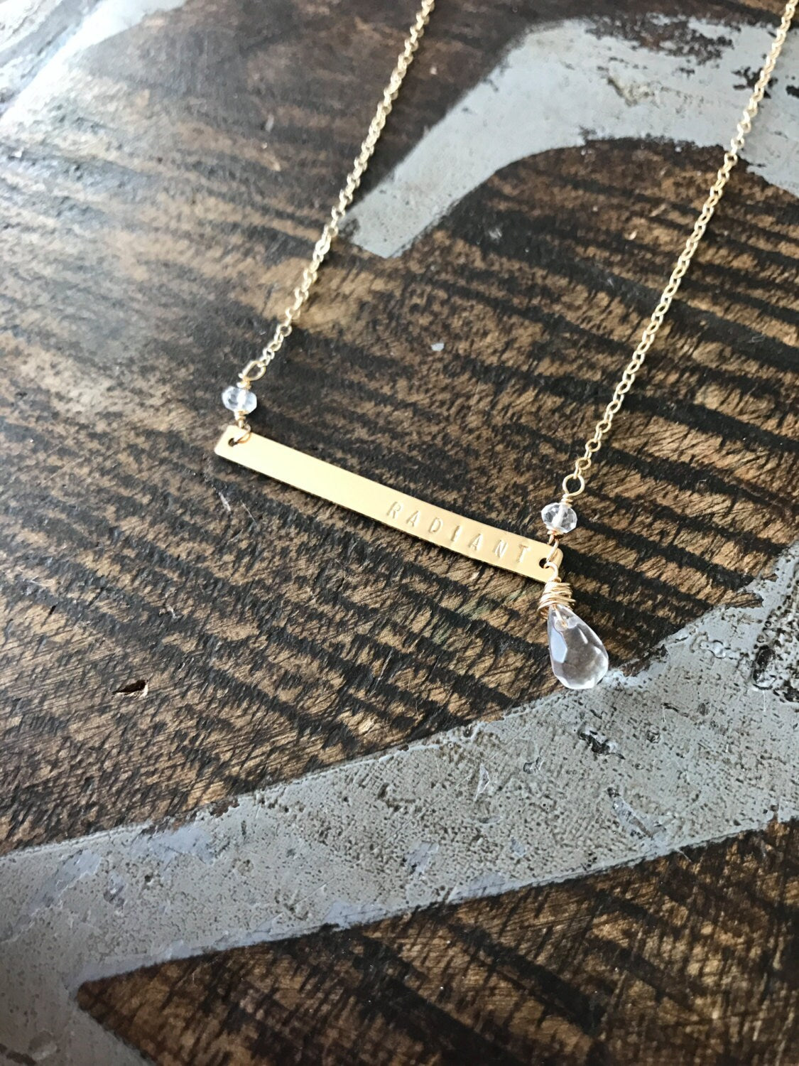 Radiant Necklace Handstamped Necklace Gold Bar Necklace Custom Necklace Personalized Necklace Magnolia Market Jewelry Gift for Mom