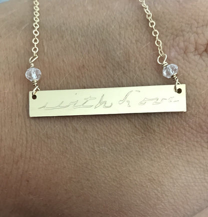 Handwriting Necklace Actual Handwriting Jewelry Custom Necklace Gold Bar Necklace Gift for Mom Handwriting Jewelry Engraved Jewelry