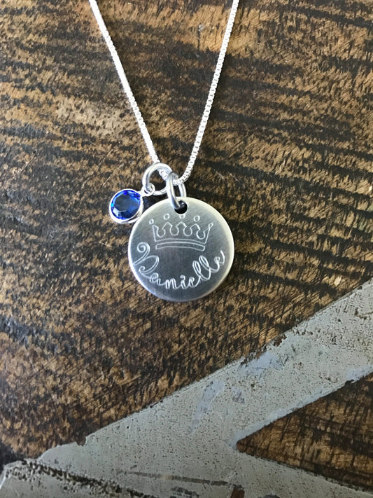 Engraved Necklace Crown Necklace Name Necklace Custom Necklace Birthstone Jewelry Crown Jewelry Gift for Daughter Daughter Necklace