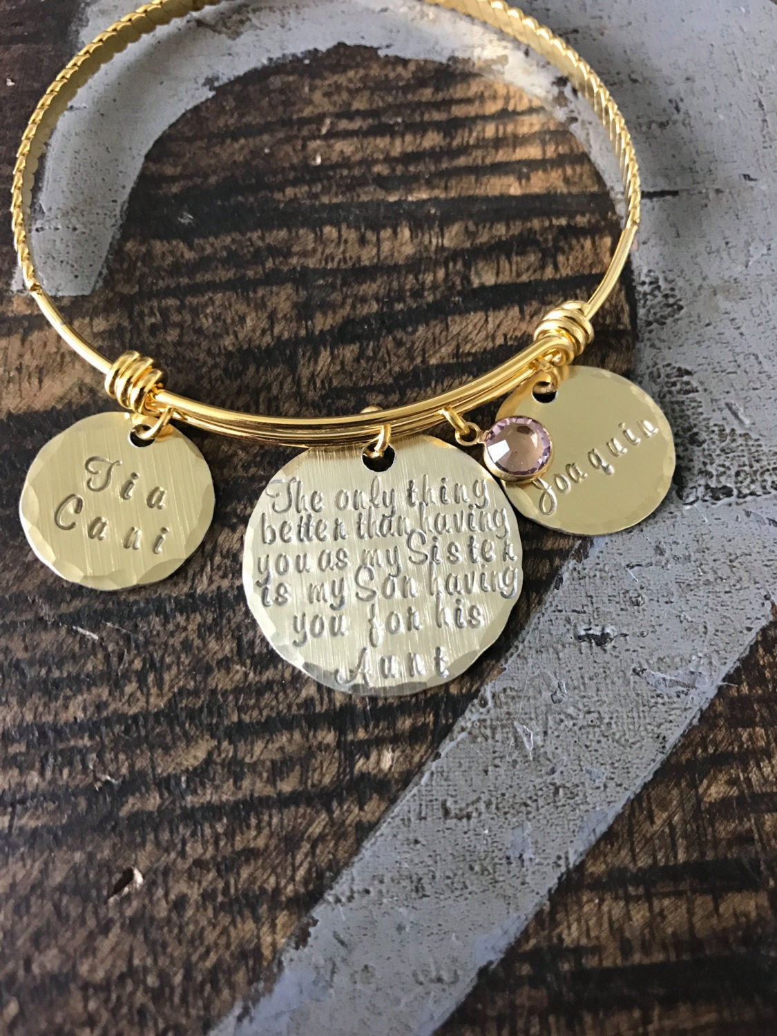 Aunt Quote Bangle Gift for Sister Aunt Bracelet Auntie Jewelry Personalized Jewelry Handstamped Jewelry Name Bangle Auntie Bracelet Gold