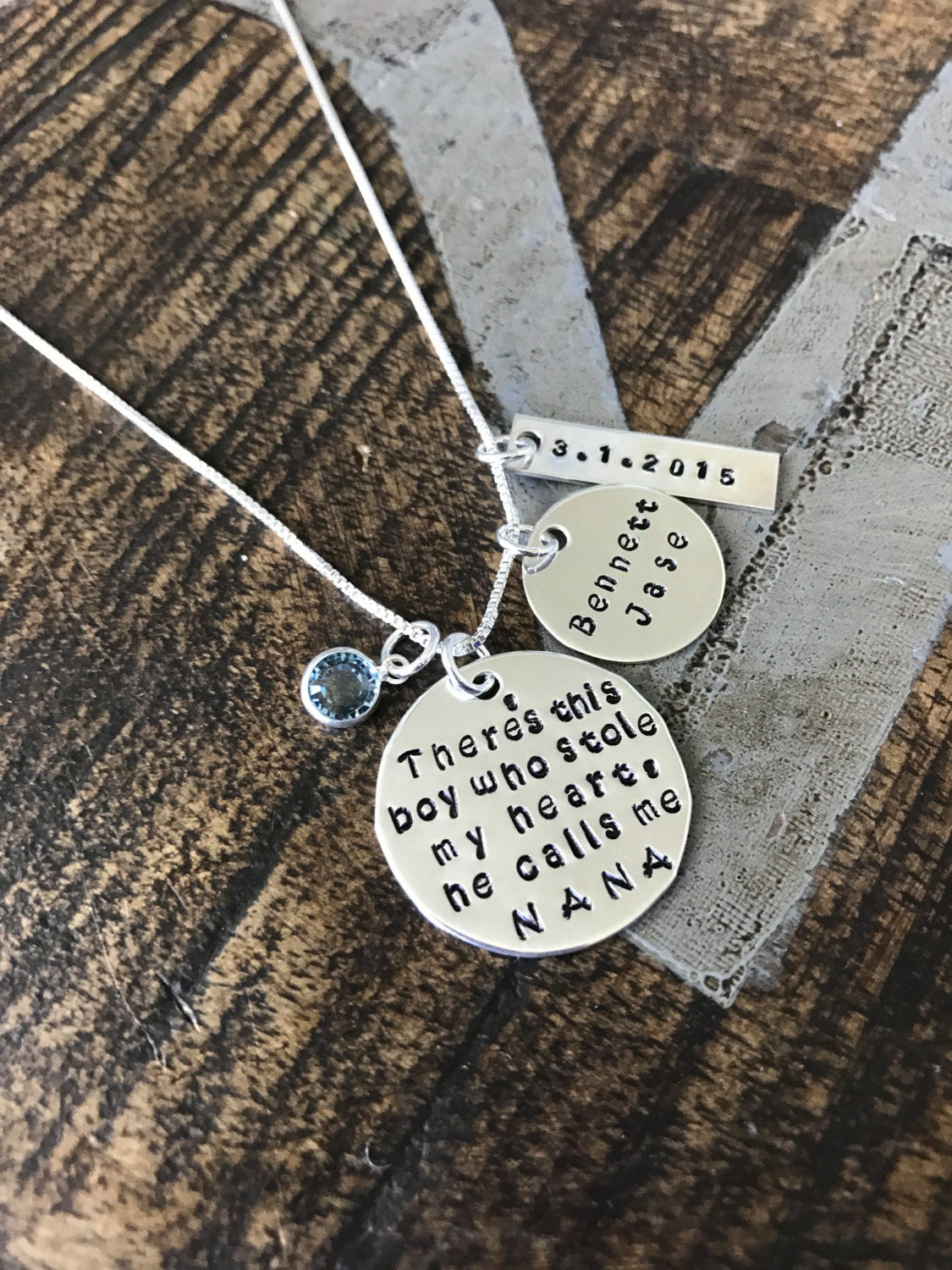 Nana Necklace There this boy who stole my heart Handstamped Necklace Personalize Jewelry Mothers Day Gift Grandma Jewelry Custom Necklace