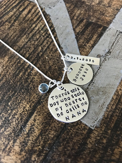 Nana Necklace There this boy who stole my heart Handstamped Necklace Personalize Jewelry Mothers Day Gift Grandma Jewelry Custom Necklace