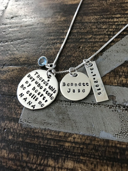 Nana Necklace There this boy who stole my heart Handstamped Necklace Personalize Jewelry Mothers Day Gift Grandma Jewelry Custom Necklace