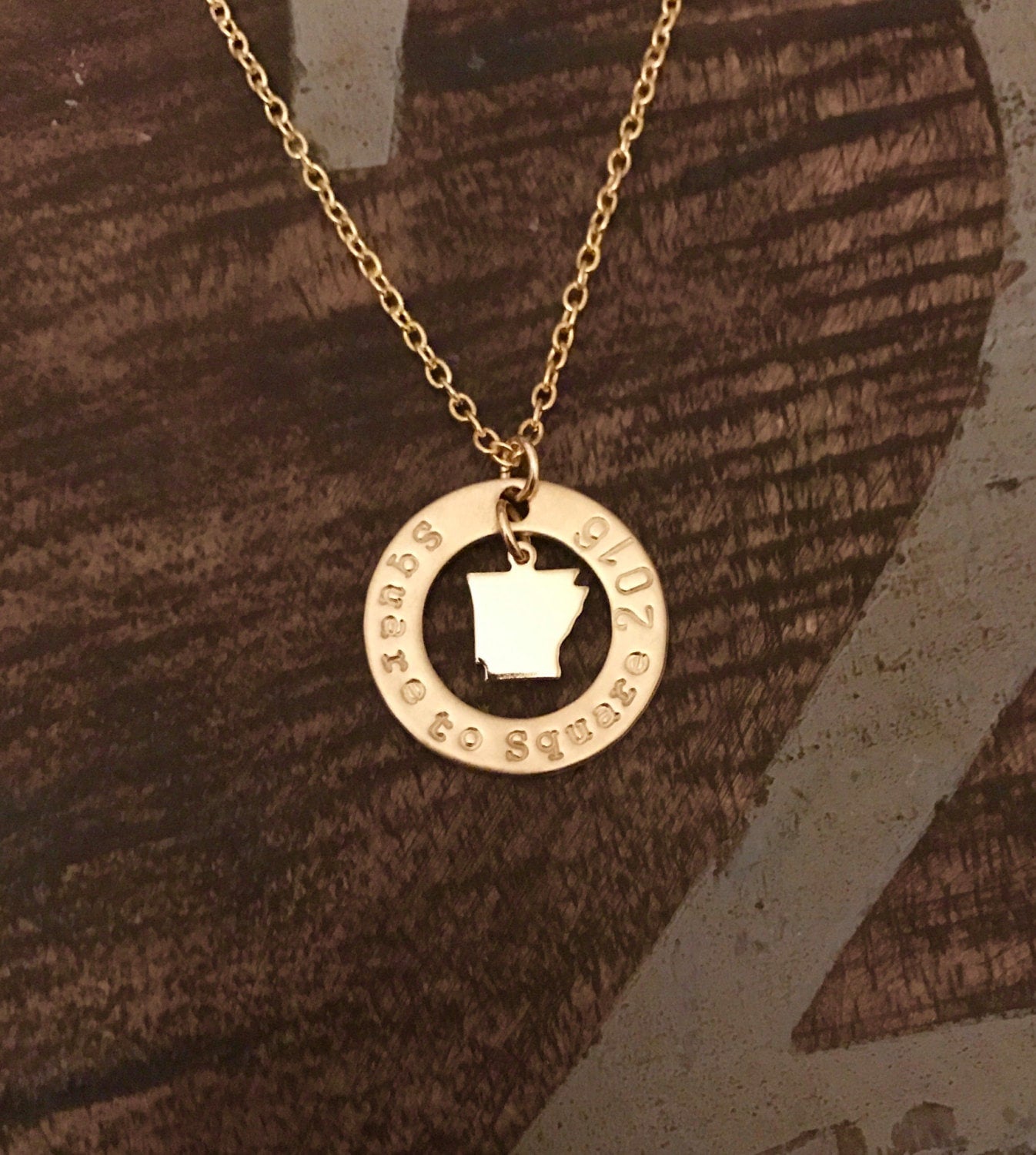 Gold Jewelry Custom Necklace Handstamped Necklace Alabama Necklace State Jewelry Custom Jewelry Gold Washer Necklace Engraved Jewelry