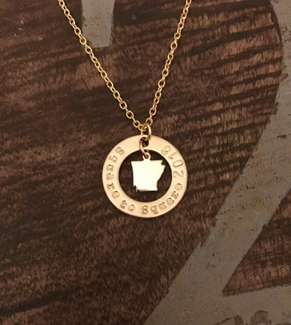 Gold Jewelry Custom Necklace Handstamped Necklace Alabama Necklace State Jewelry Custom Jewelry Gold Washer Necklace Engraved Jewelry