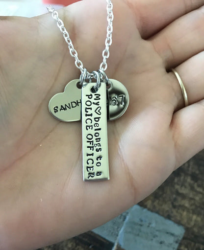 My Heart Belongs to a Police Officer Wife Necklace Police Officer Wife Necklace Handstamped Jewelry Custom Necklace Heart necklace