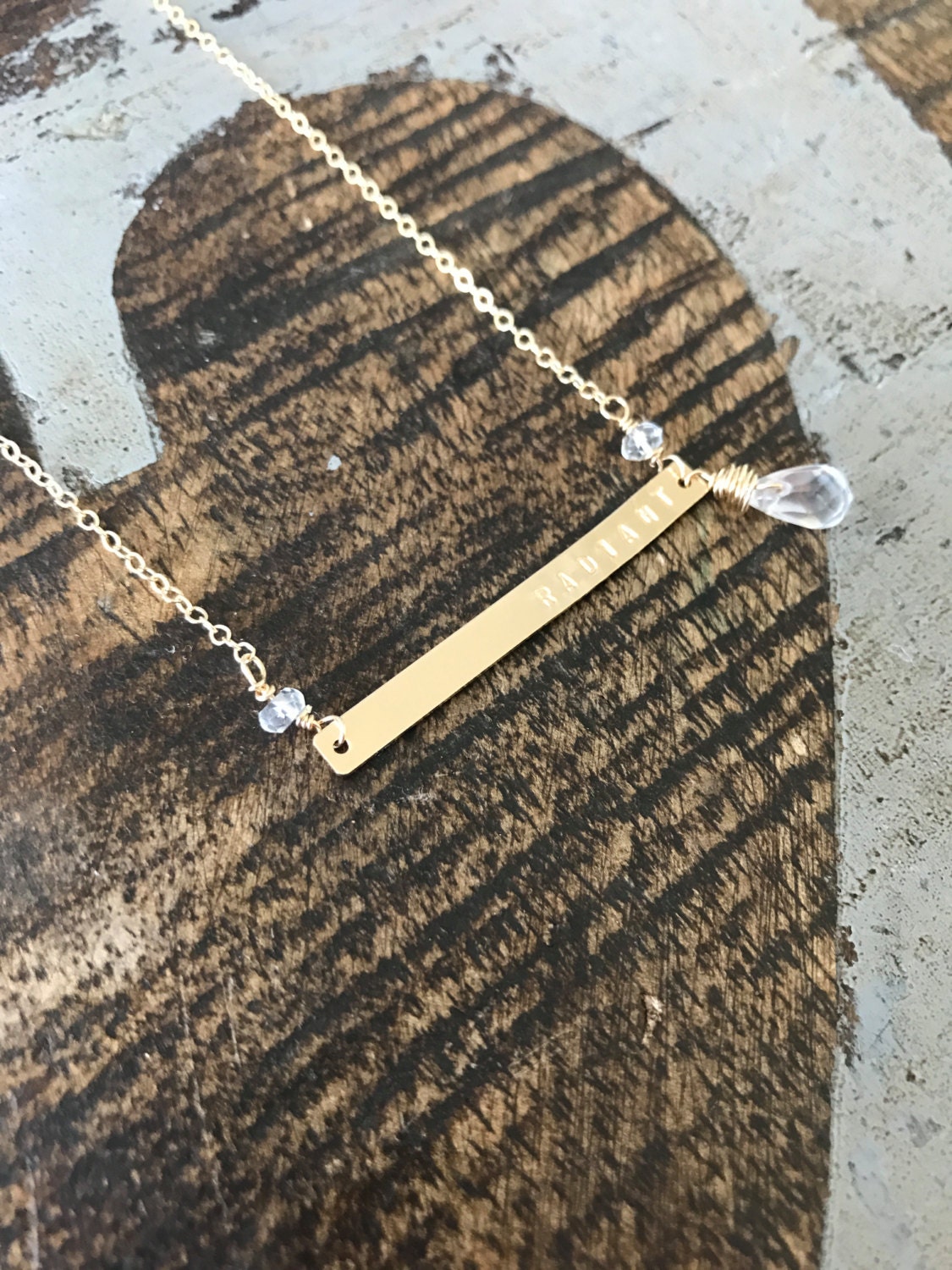 Radiant Necklace Handstamped Necklace Gold Bar Necklace Custom Necklace Personalized Necklace Magnolia Market Jewelry Gift for Mom