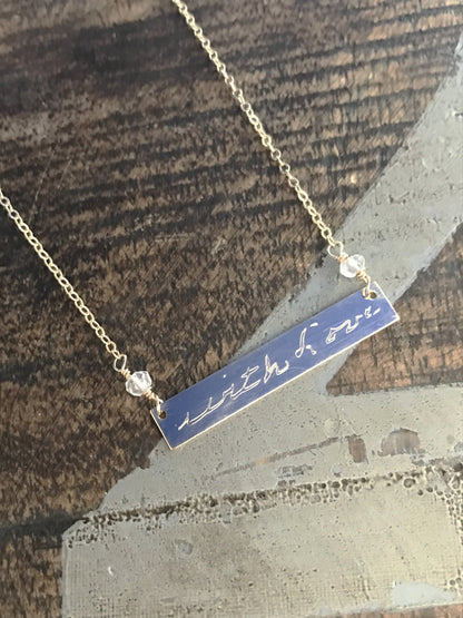 Handwriting Necklace Actual Handwriting Jewelry Custom Necklace Gold Bar Necklace Gift for Mom Handwriting Jewelry Engraved Jewelry