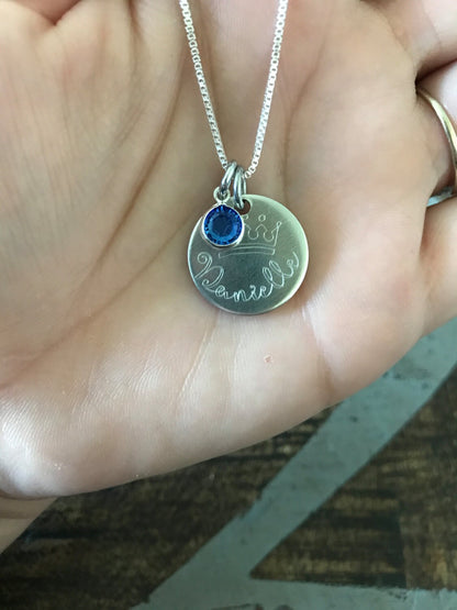 Engraved Necklace Crown Necklace Name Necklace Custom Necklace Birthstone Jewelry Crown Jewelry Gift for Daughter Daughter Necklace