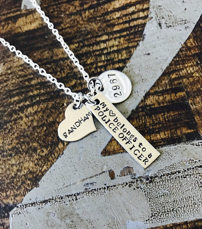 My Heart Belongs to a Police Officer Wife Necklace Police Officer Wife Necklace Handstamped Jewelry Custom Necklace Heart necklace