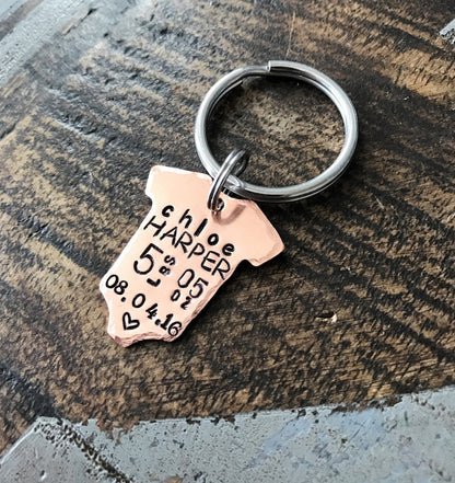 Onesie Keychain Baby Announcement Baby Statistics Keychain New Baby Gift for Dad Baby Gift for Mom Baby Weight Time Date Keepsake Baby Meme