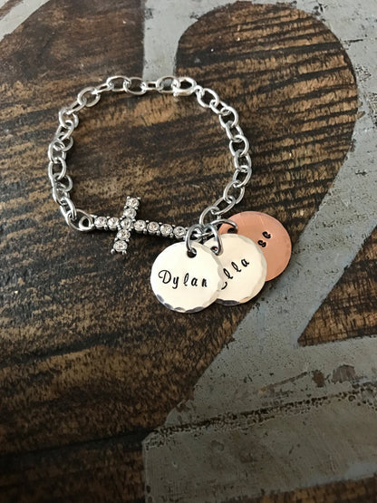 Personalized Cross Bracelet Cross Charm Bracelet Mothers Day Bracelet Sterling Silver Bracelet Sideways Cross Bracelet Gift for Mom